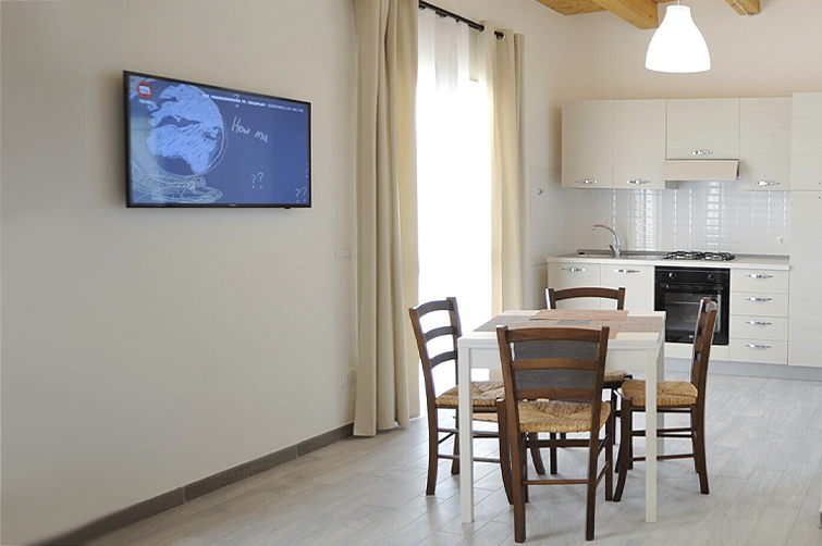 zona giorno del monolocale Cittadella del Residence del Tellaro di Noto
